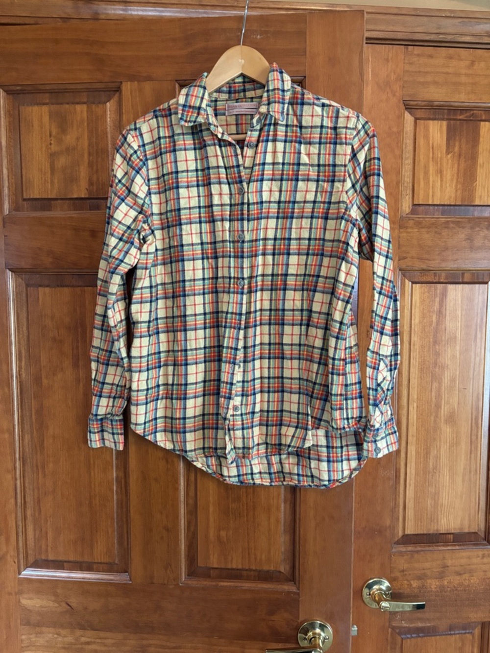 Urban Outfitters Plaid Button-Down Shirt in Cream, Red & Blue